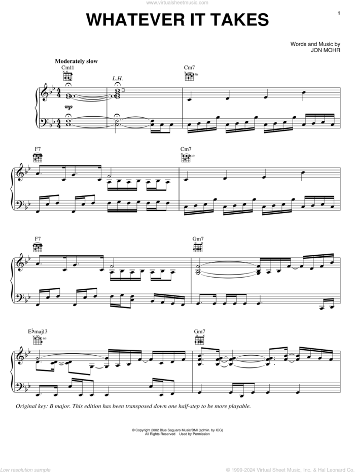 Whatever It Takes sheet music for voice, piano or guitar by Steve Green and Jon Mohr, intermediate skill level