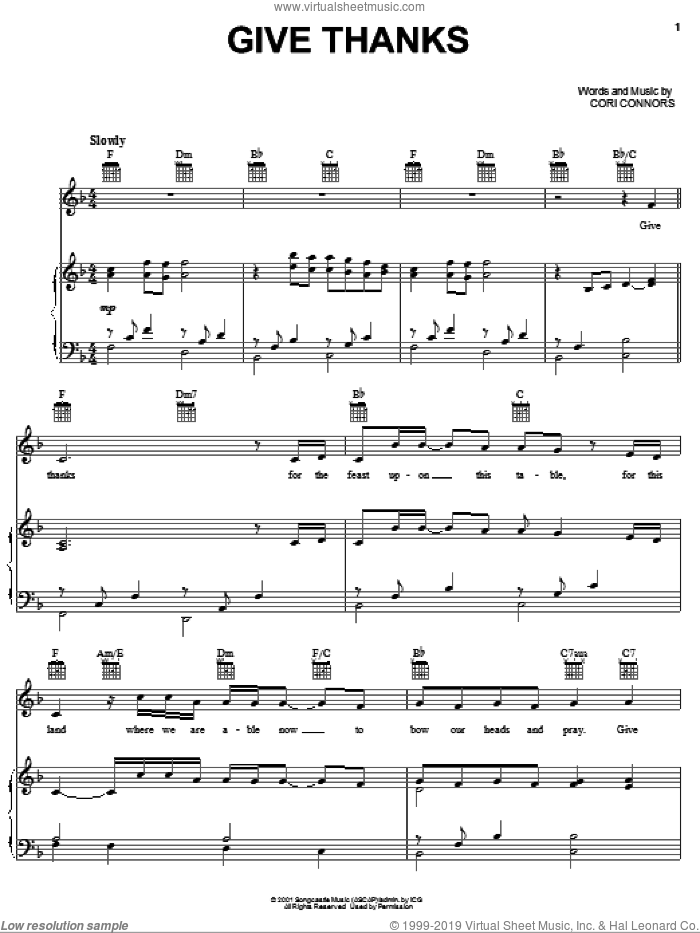 Give Thanks sheet music for voice, piano or guitar by Cori Connors, intermediate skill level