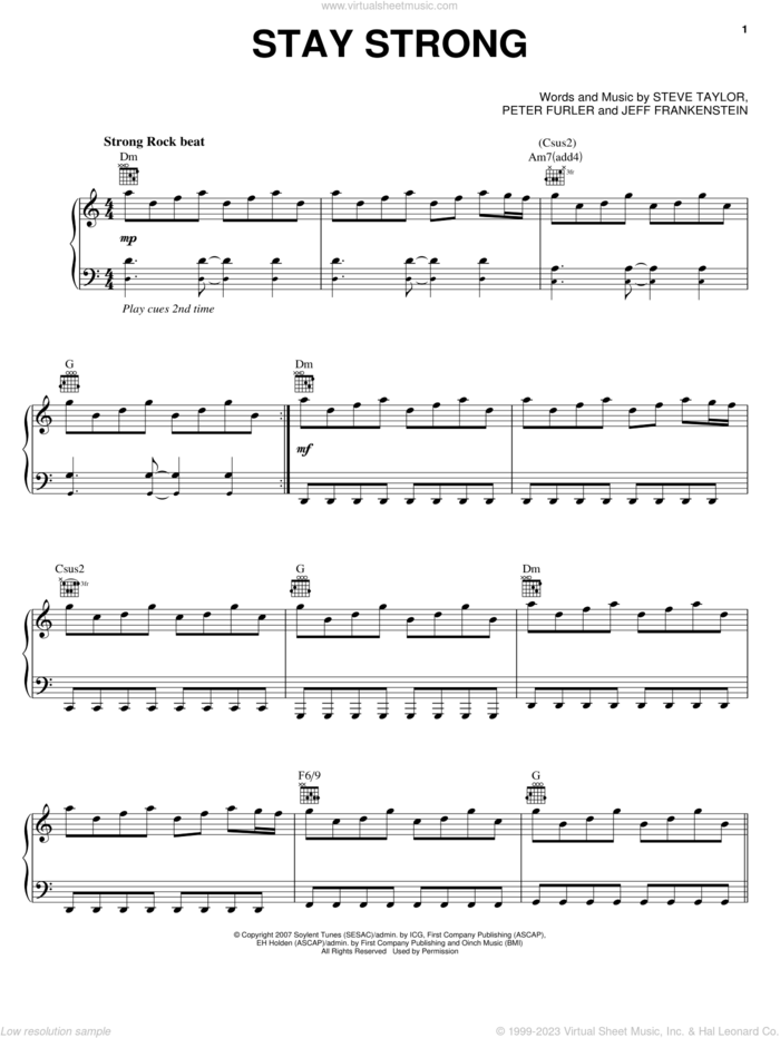 Stay Strong sheet music for voice, piano or guitar by Newsboys, Jeff Frankenstein, Peter Furler and Steve Taylor, intermediate skill level