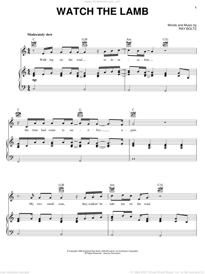 Watch The Lamb sheet music for voice, piano or guitar by Ray Boltz, intermediate skill level