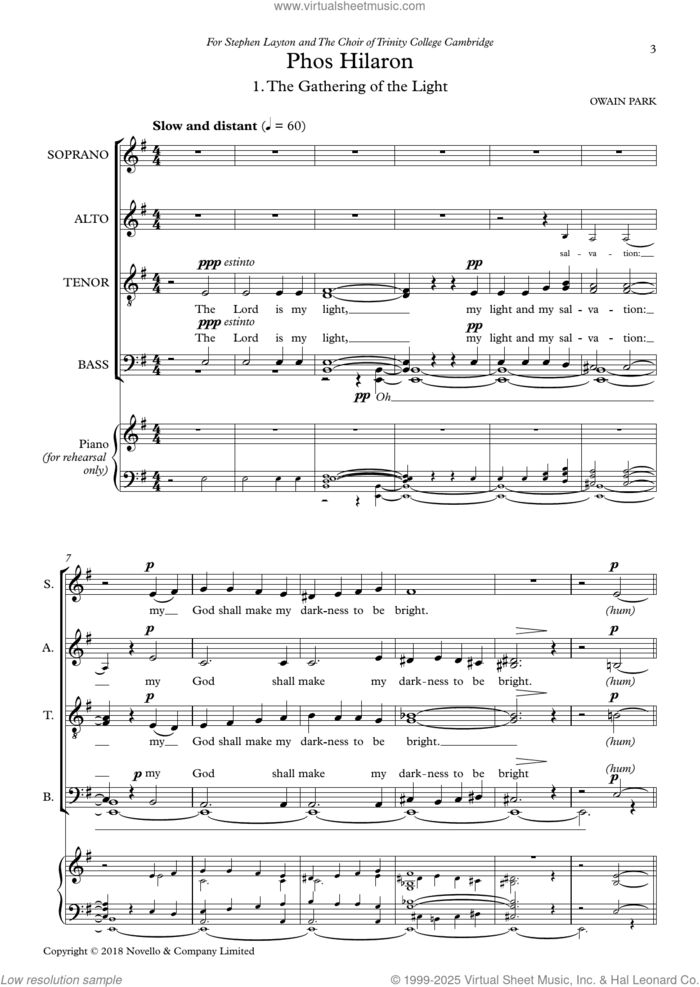 Phos Hilaron sheet music for choir (SATB: soprano, alto, tenor, bass) by Owain Park, intermediate skill level