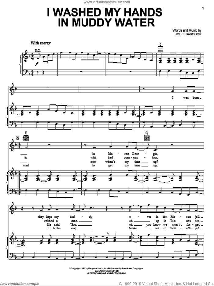 I Washed My Hands In Muddy Water sheet music for voice, piano or guitar by Elvis Presley and Joe T. Babcock, intermediate skill level