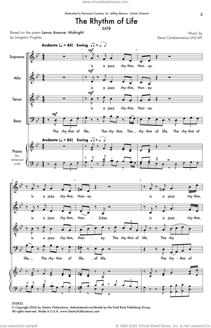 The Rhythm Of Life sheet music for choir (SATB: soprano, alto, tenor, bass) by Langston Hughes and Steve Cardiasmenos, intermediate skill level