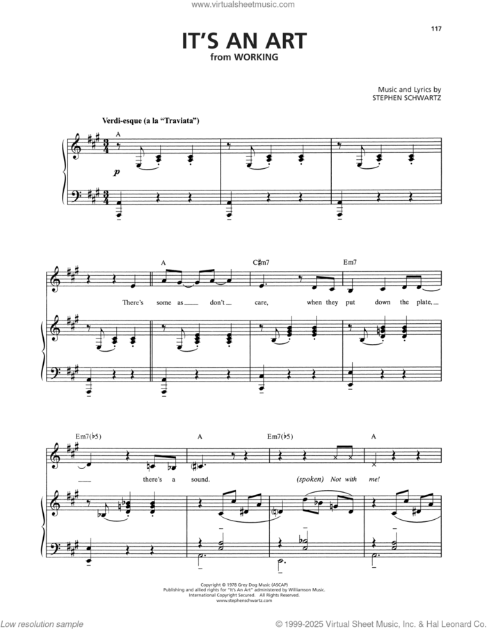 It's An Art (from Working) sheet music for voice and piano by Stephen Schwartz, intermediate skill level