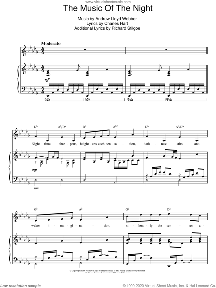 The Music Of The Night (from The Phantom Of The Opera), (easy) sheet music for piano solo by Andrew Lloyd Webber, The Phantom Of The Opera (Musical), Charles Hart and Richard Stilgoe, easy skill level