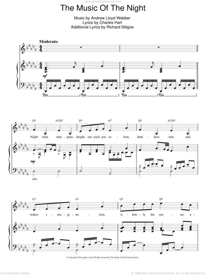 The Music Of The Night (from The Phantom Of The Opera), (easy) sheet music for piano solo by Andrew Lloyd Webber, The Phantom Of The Opera (Musical), Charles Hart and Richard Stilgoe, easy skill level