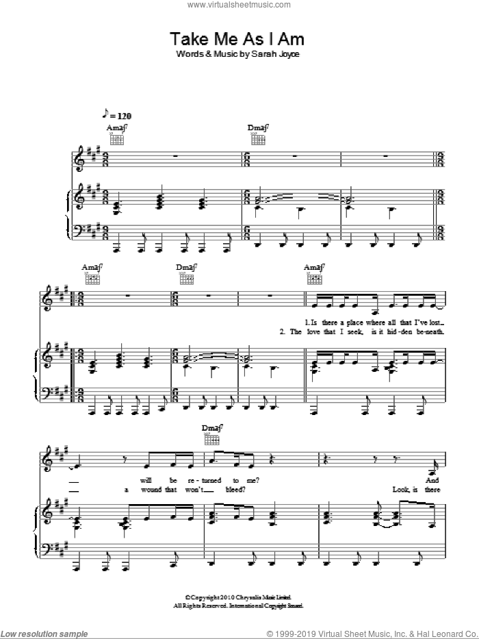 Take Me As I Am sheet music for voice, piano or guitar by Rumer and Sarah Joyce, intermediate skill level