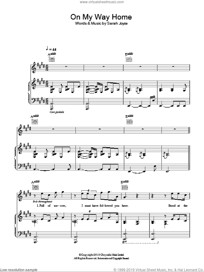 On My Way Home sheet music for voice, piano or guitar by Rumer and Sarah Joyce, intermediate skill level