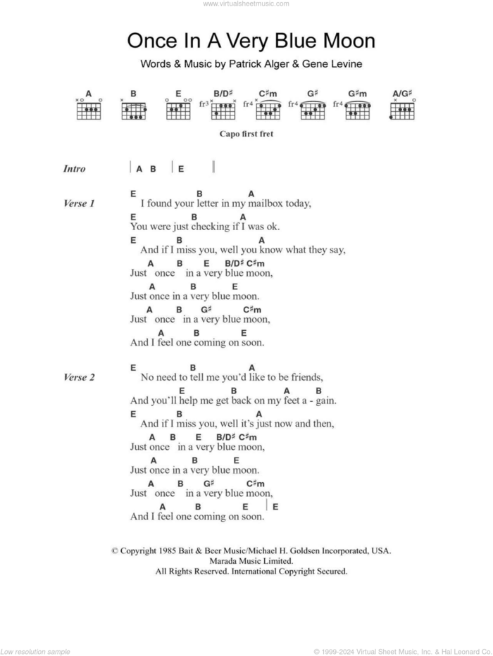 Once In A Very Blue Moon sheet music for guitar (chords) by Nanci Griffith, Dolly Parton, Gene Levine and Patrick Alger, intermediate skill level