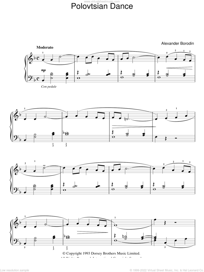 Polovtsian Dance sheet music for piano solo by Alexander Borodin, classical score, easy skill level