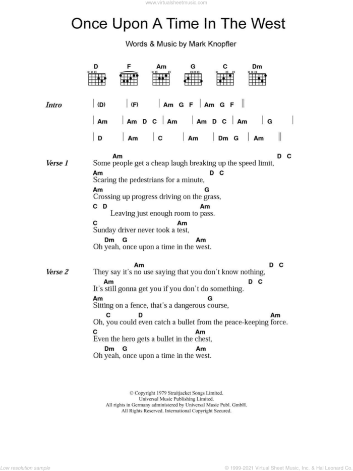 Once Upon A Time In The West sheet music for guitar (chords) by Dire Straits and Mark Knopfler, intermediate skill level