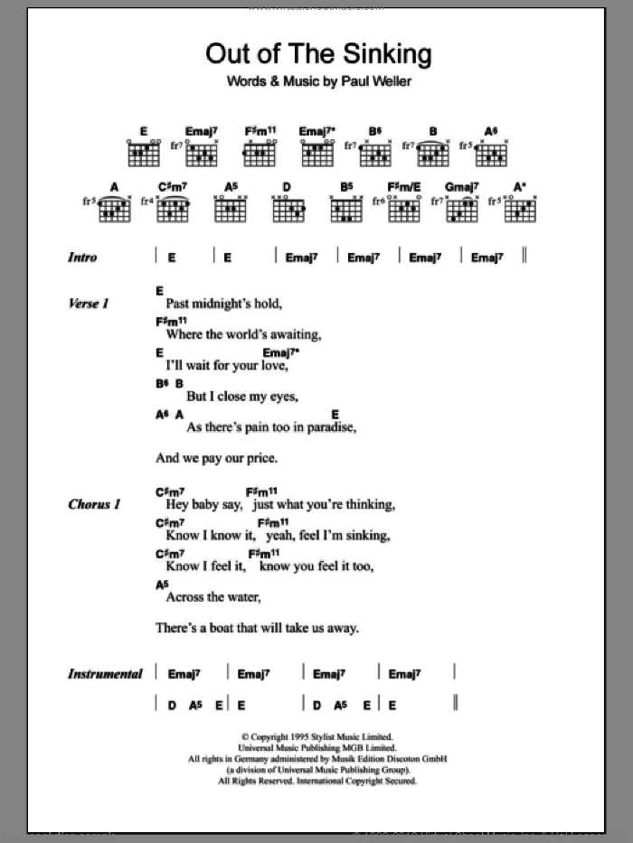 Out Of The Sinking sheet music for guitar (chords) by Paul Weller, intermediate skill level