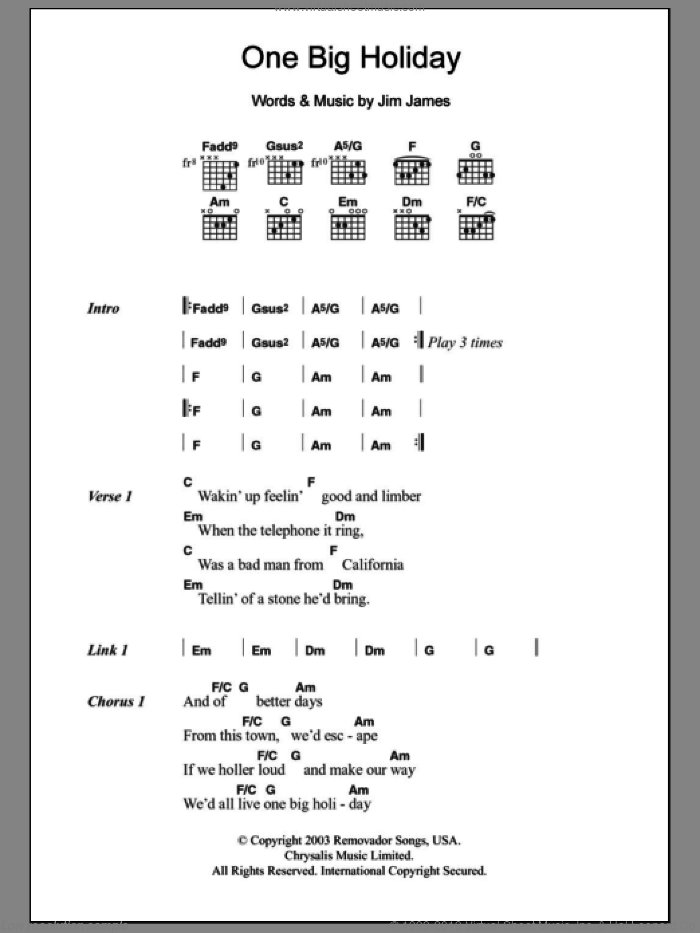 One Big Holiday sheet music for guitar (chords) by My Morning Jacket and Jim James, intermediate skill level