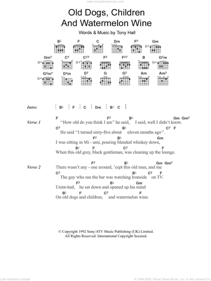 Old Dogs, Children And Watermelon Wine sheet music for guitar (chords) by Tom T. Hall and Tony Hall, intermediate skill level