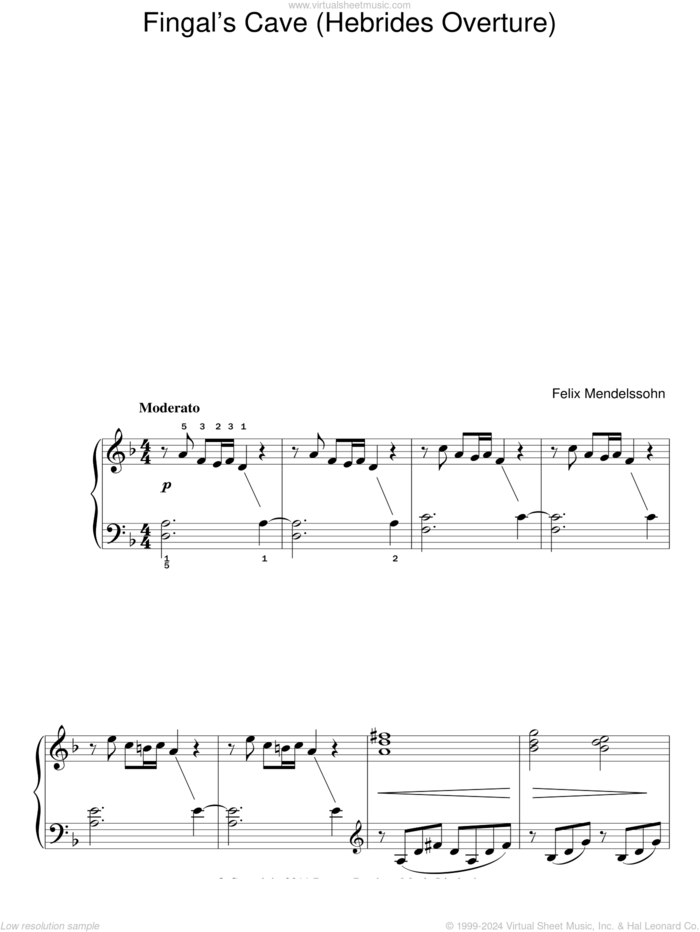 The Hebrides Overture (Fingal's Cave) sheet music for piano solo by Felix Mendelssohn-Bartholdy, classical score, easy skill level