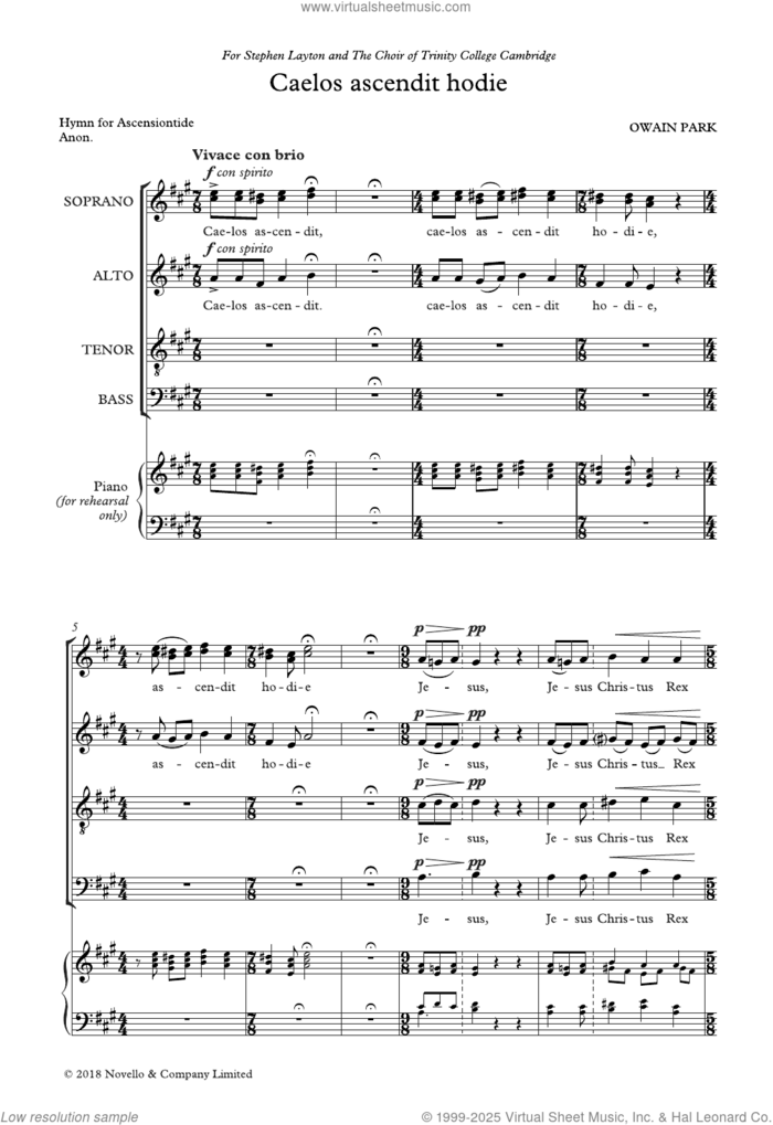 Caelos Ascendit Hodie sheet music for choir (SATB: soprano, alto, tenor, bass) by Owain Park, classical score, intermediate skill level
