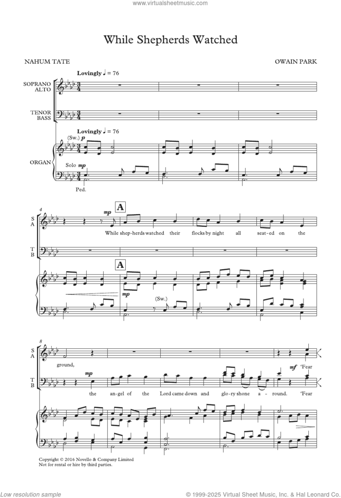 While Shepherds Watched sheet music for choir (SATB: soprano, alto, tenor, bass) by Owain Park, classical score, intermediate skill level