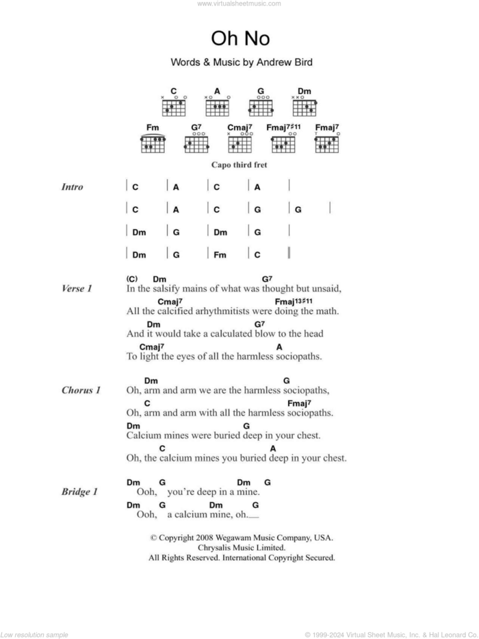 Oh No sheet music for guitar (chords) by Andrew Bird, intermediate skill level