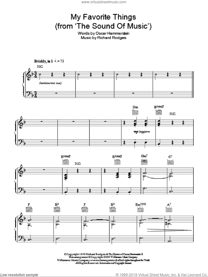My Favorite Things, (easy) sheet music for piano solo by Rodgers & Hammerstein, The Sound Of Music (Musical), Oscar Hammerstein and Richard Rodgers, easy skill level