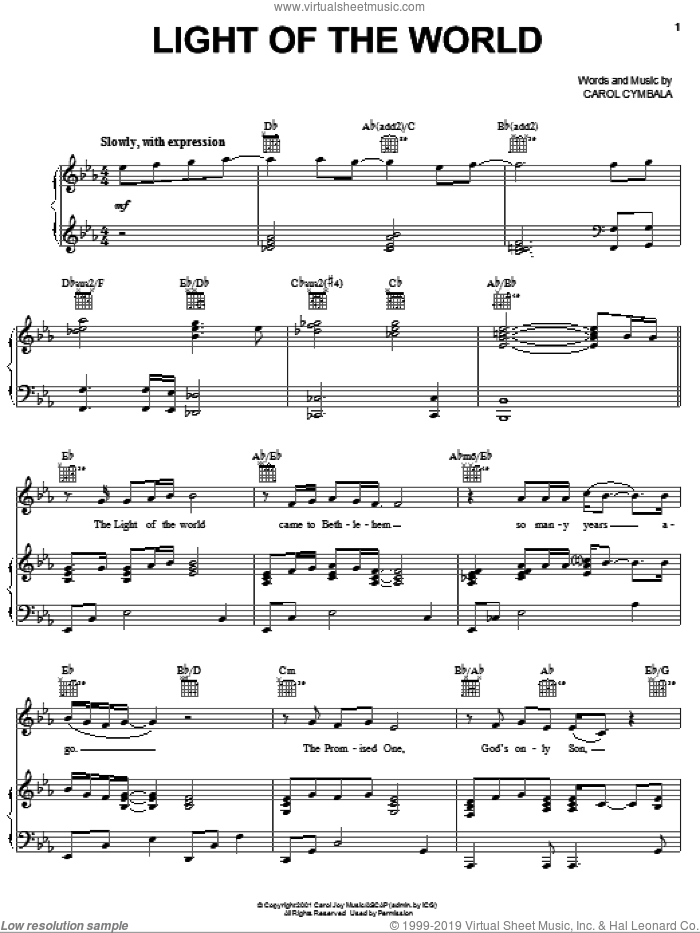 Light Of The World sheet music for voice, piano or guitar by Carol Cymbala, intermediate skill level