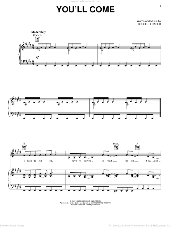 You'll Come sheet music for voice, piano or guitar (PDF)