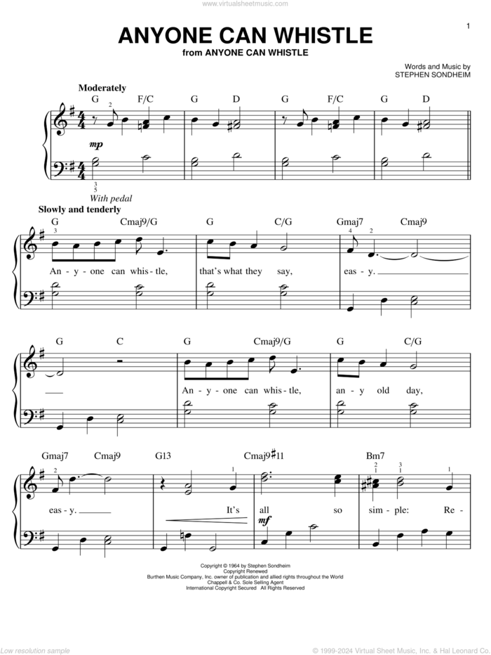 Anyone Can Whistle sheet music for piano solo by Stephen Sondheim, easy skill level