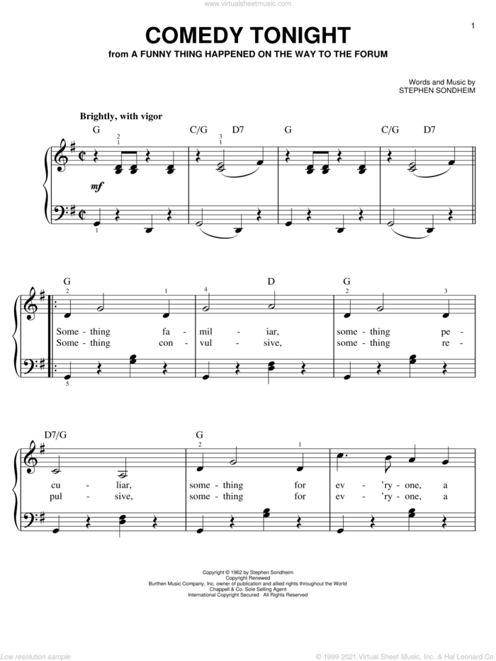 Comedy Tonight sheet music for piano solo by Stephen Sondheim, easy skill level