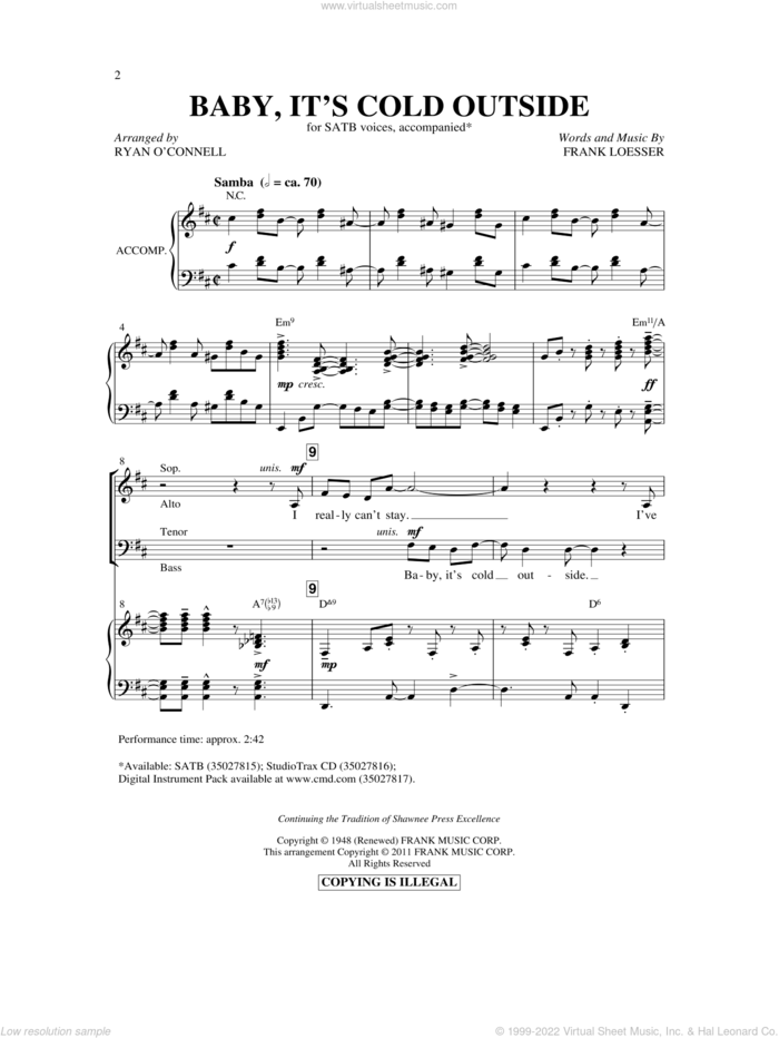 Baby, It's Cold Outside sheet music for choir (SATB: soprano, alto, tenor, bass) by Frank Loesser, intermediate skill level