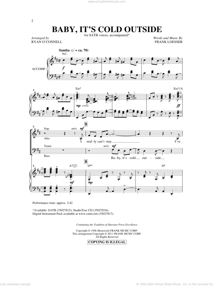 Baby, It's Cold Outside sheet music for choir (SATB: soprano, alto, tenor, bass) by Frank Loesser, intermediate skill level