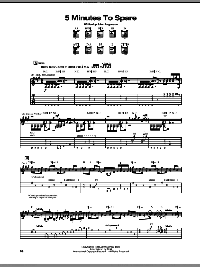 5 Minutes To Spare sheet music for guitar (tablature) by The Hellecasters and John Jorgenson, intermediate skill level