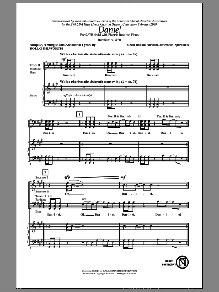 Daniel sheet music for choir (SATB: soprano, alto, tenor, bass) by Rollo Dilworth and Miscellaneous, intermediate skill level