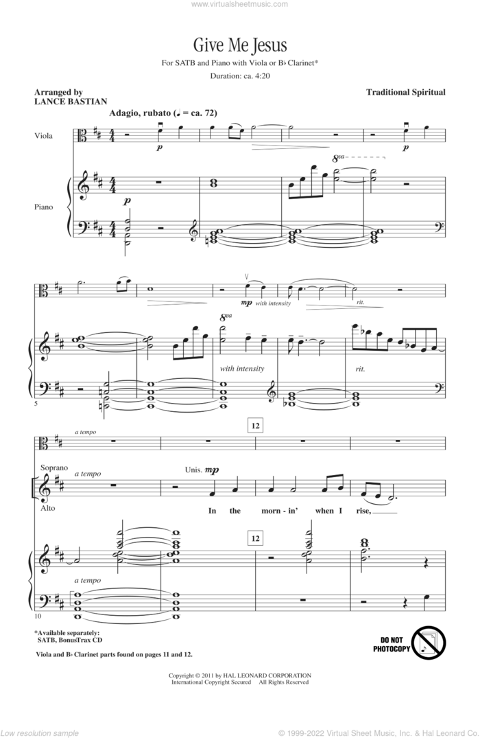 Give Me Jesus sheet music for choir (SATB: soprano, alto, tenor, bass) by Lance Bastian and Miscellaneous, intermediate skill level