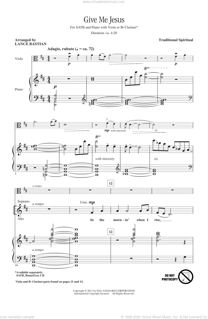 Give Me Jesus sheet music for choir (SATB: soprano, alto, tenor, bass) by Lance Bastian and Miscellaneous, intermediate skill level