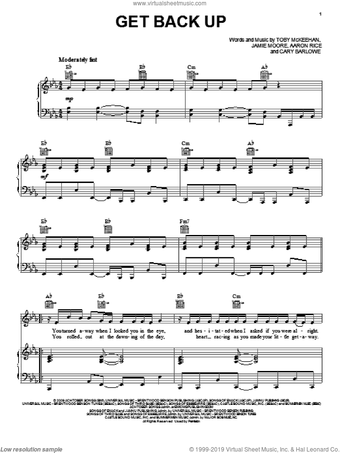Get Back Up sheet music for voice, piano or guitar by tobyMac, Aaron Rice, Cary Barlowe, Jamie Moore and Toby McKeehan, intermediate skill level