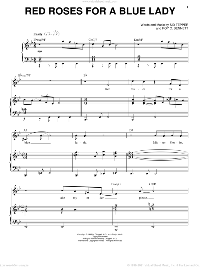 Red Roses For A Blue Lady sheet music for voice and piano by Andy Williams, Roy Bennett and Sid Tepper, intermediate skill level