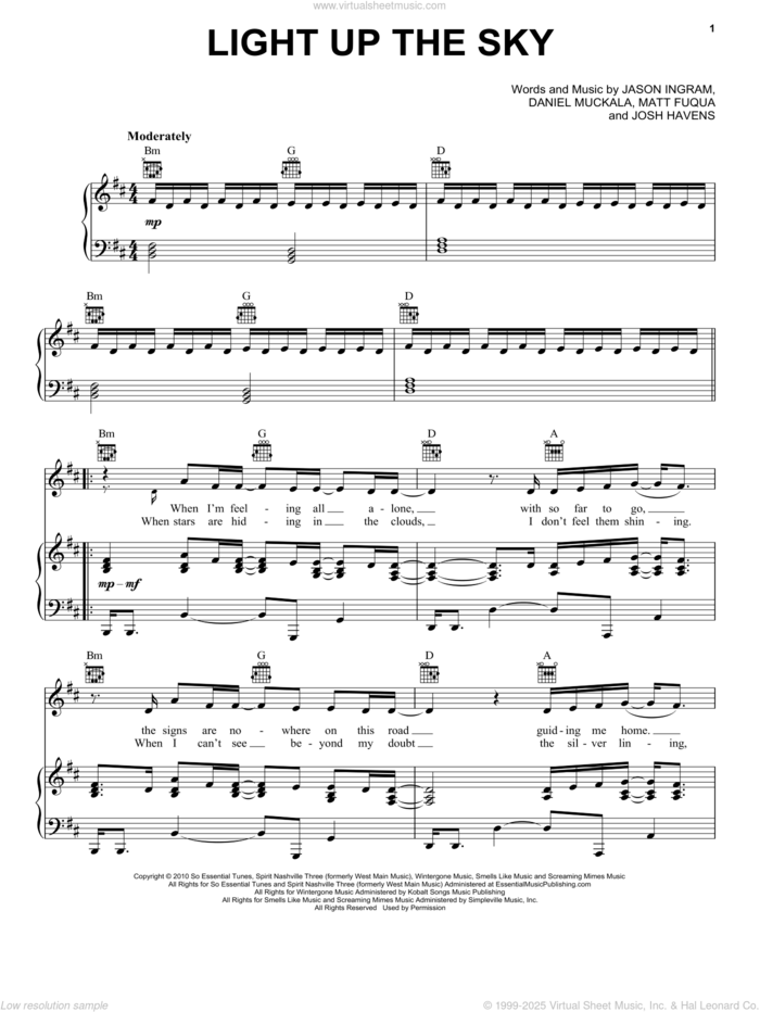 Light Up The Sky sheet music for voice, piano or guitar by The Afters, Dan Muckala, Jason Ingram, Josh Havens and Matt Fuqua, intermediate skill level