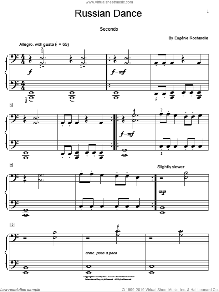 Russian Dance sheet music for piano four hands by Eugenie Rocherolle and Miscellaneous, intermediate skill level