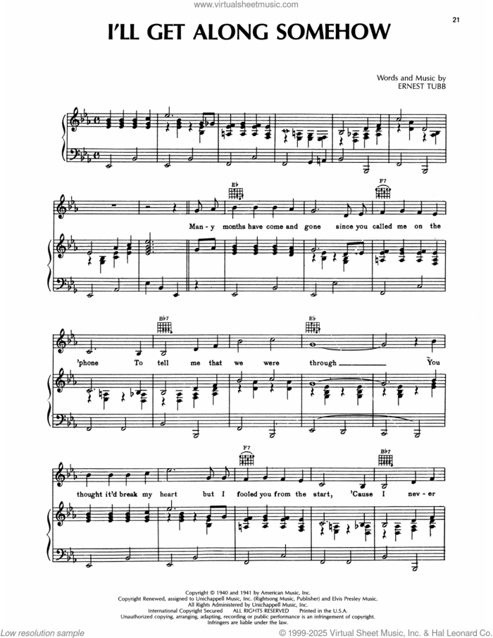 I'll Get Along Somehow sheet music for voice, piano or guitar by Ernest Tubb, intermediate skill level