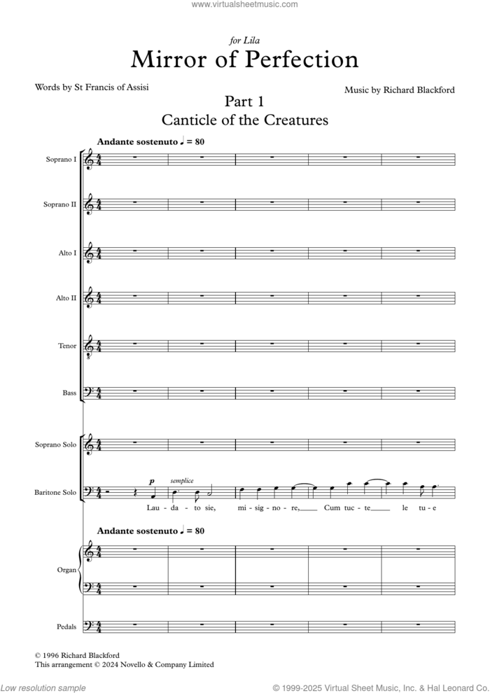 Mirror Of Perfection (Organ Version) sheet music for choir (SATB: soprano, alto, tenor, bass) by Richard Blackford, classical score, intermediate skill level