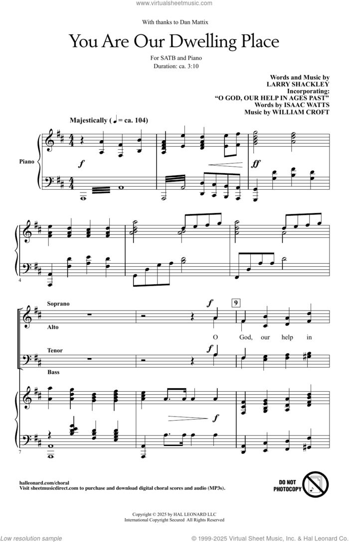 You Are Our Dwelling Place sheet music for choir (SATB: soprano, alto, tenor, bass) by Isaac Watts, Larry Shackley and William Croft, intermediate skill level
