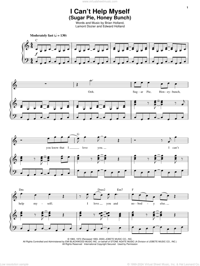 I Can't Help Myself (Sugar Pie, Honey Bunch) sheet music for voice and piano by The Four Tops, Brian Holland, Eddie Holland and Lamont Dozier, intermediate skill level