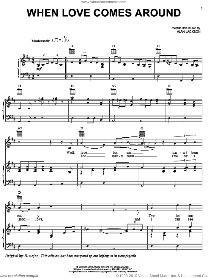 When Love Comes Around sheet music for voice, piano or guitar by Alan Jackson, intermediate skill level