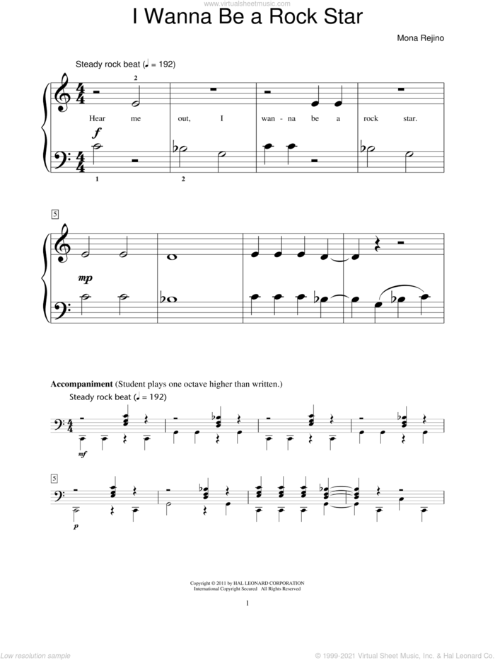 I Wanna Be A Rock Star sheet music for piano solo (elementary) by Mona Rejino and Miscellaneous, beginner piano (elementary)