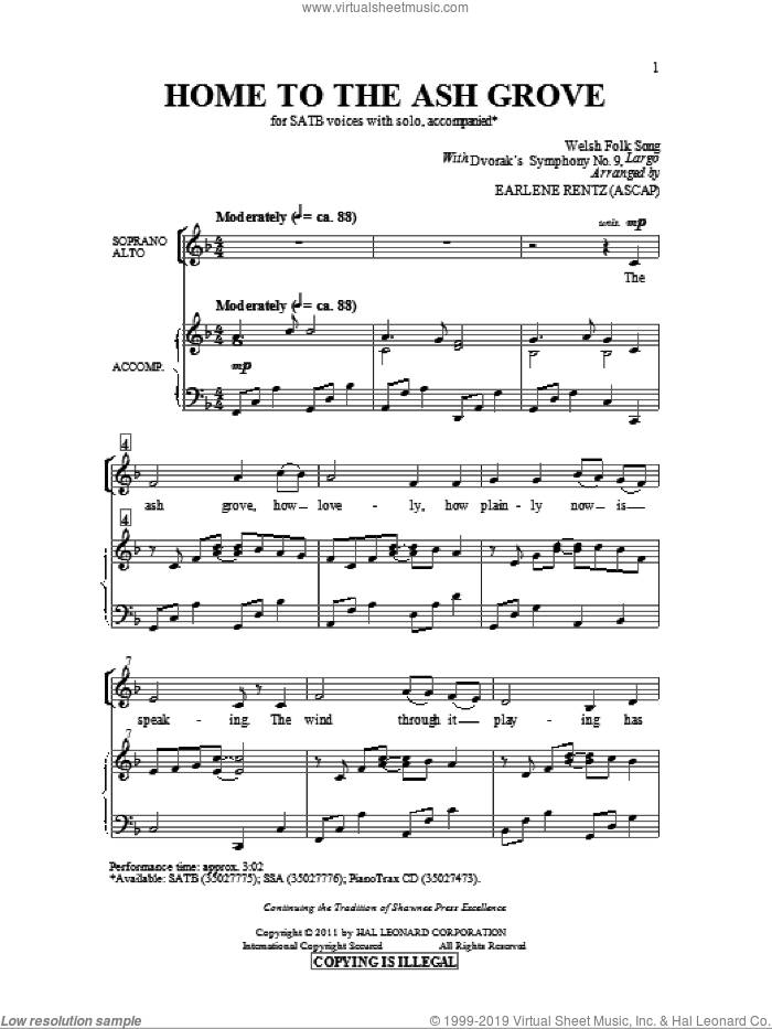 Home To The Ash Grove sheet music for choir (SATB: soprano, alto, tenor, bass) by Earlene Rentz, intermediate skill level