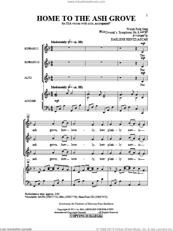 Home To The Ash Grove sheet music for choir (SSA: soprano, alto) by Earlene Rentz, intermediate skill level