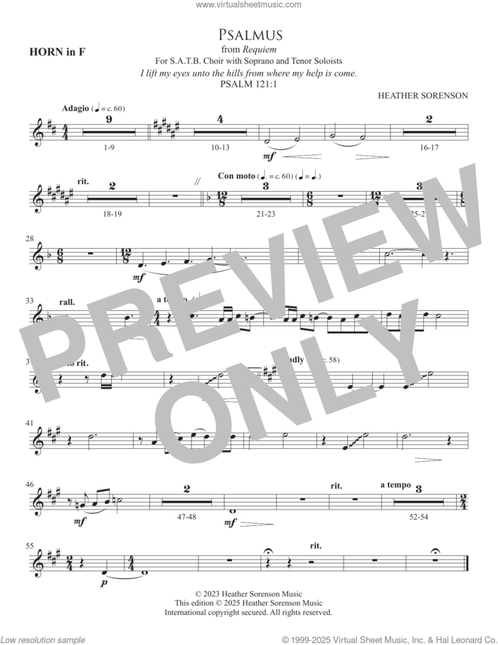 Psalmus (from Requiem) sheet music for orchestra/band (horn) by Heather Sorenson and Miscellaneous, intermediate skill level