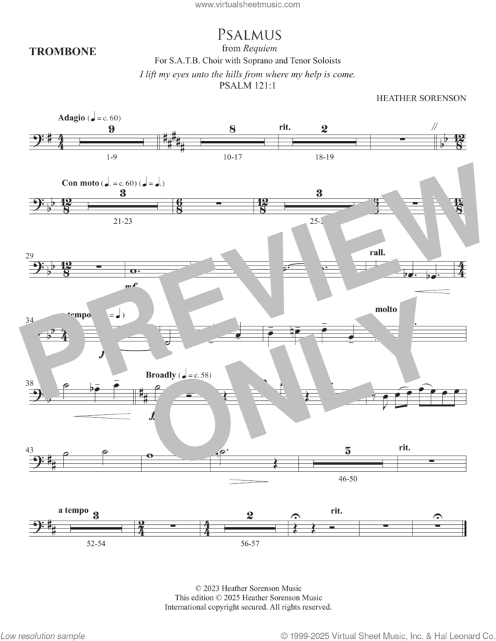 Psalmus (from Requiem) sheet music for orchestra/band (trombone) by Heather Sorenson and Miscellaneous, intermediate skill level