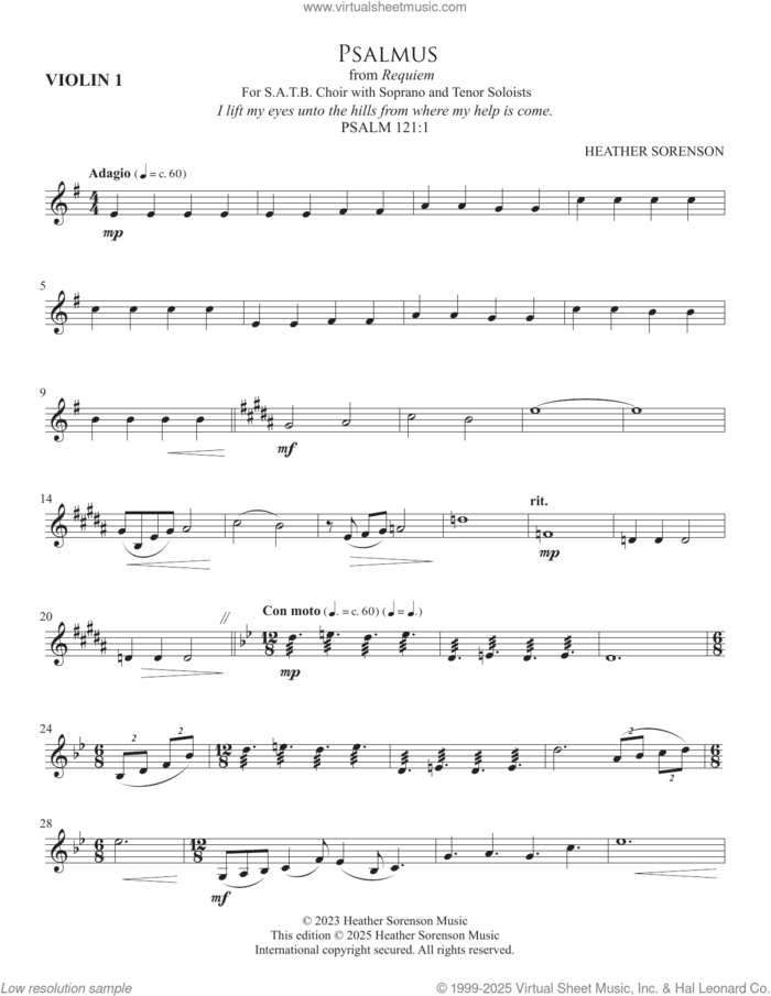 Psalmus (from Requiem) sheet music for orchestra/band (violin 1) by Heather Sorenson and Miscellaneous, intermediate skill level
