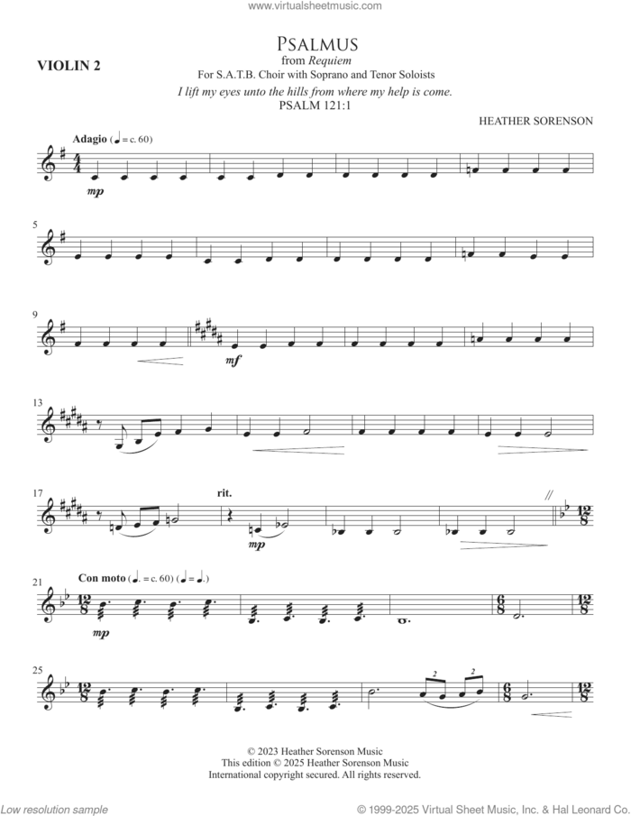 Psalmus (from Requiem) sheet music for orchestra/band (violin 2) by Heather Sorenson and Miscellaneous, intermediate skill level