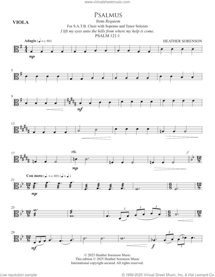 Psalmus (from Requiem) sheet music for orchestra/band (viola) by Heather Sorenson and Miscellaneous, intermediate skill level